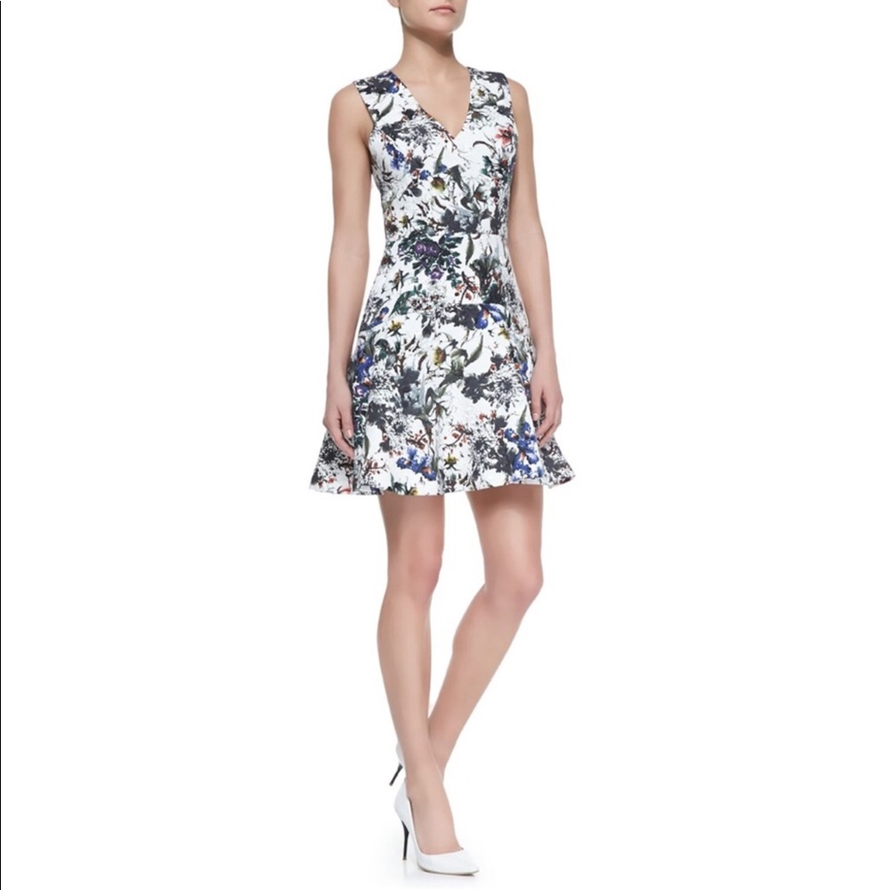 Rebecca Taylor White Floral Print Fit Flare Dress